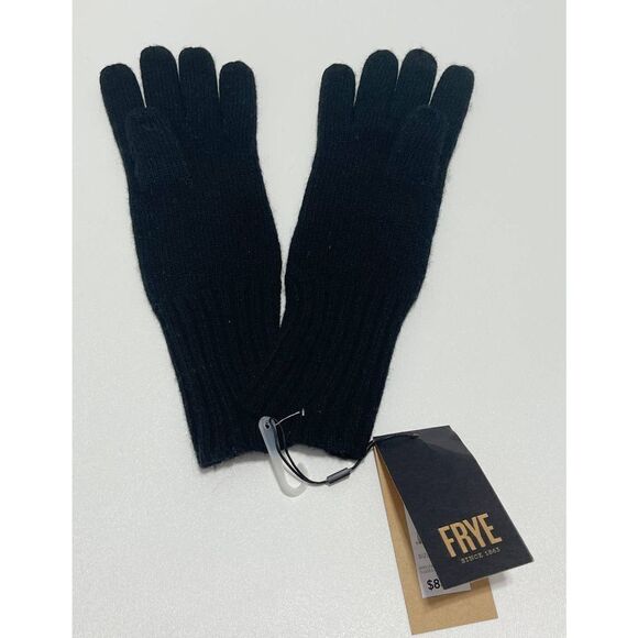 Frye Leather Patch Long Knit Wool Gloves Frye Stamped Logo Black Small / Medium - Picture 6 of 7